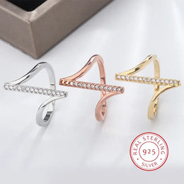 KissICON Simple 925 Silver Plated Ring for Women Fashion Geometric Line Jewelry Sterling Silver Jewelry Couple Ring Engagement Jewelry