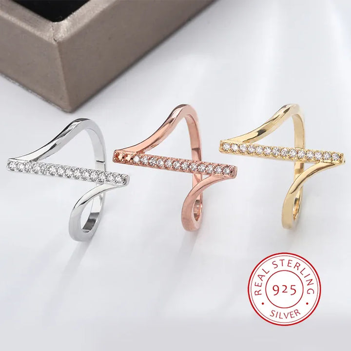 Simple 925 Silver Plated Ring for Women Fashion Geometric Line Jewelry Sterling Silver Jewelry Couple Ring Engagement Jewelry