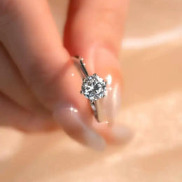 KissICON Six-Claw Round Cut Diamond Ring, Minimalist Promise Ring For Women's Daily Wear