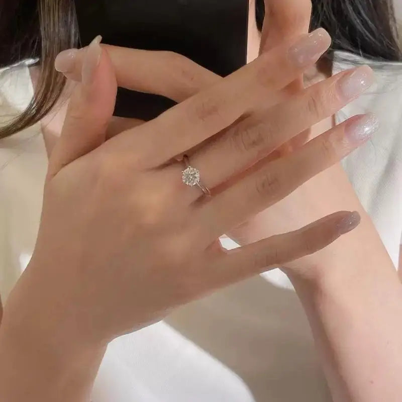 KissICON Six-Claw Round Cut Diamond Ring, Minimalist Promise Ring For Women's Daily Wear