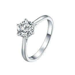 KissICON Six-Claw Round Cut Diamond Ring, Minimalist Promise Ring For Women's Daily Wear