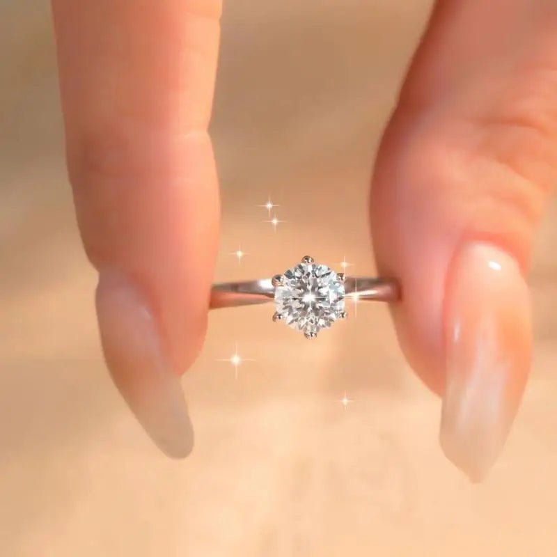 KissICON Six-Claw Round Cut Diamond Ring, Minimalist Promise Ring For Women's Daily Wear