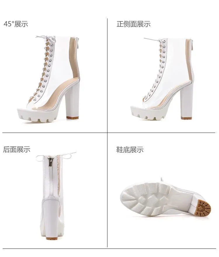 KissICON Size 42 Sexy Transparent PVC Platform Casual Boots