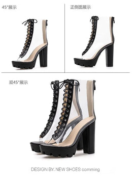 KissICON Size 42 Sexy Transparent PVC Platform Casual Boots