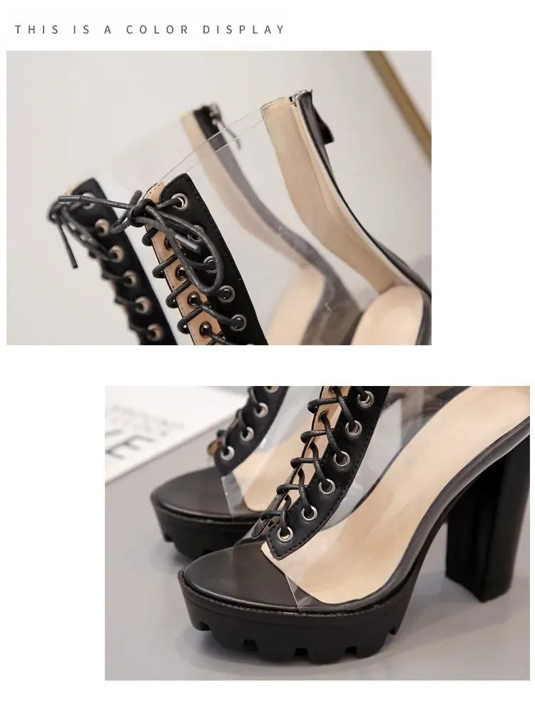 KissICON Size 42 Sexy Transparent PVC Platform Casual Boots