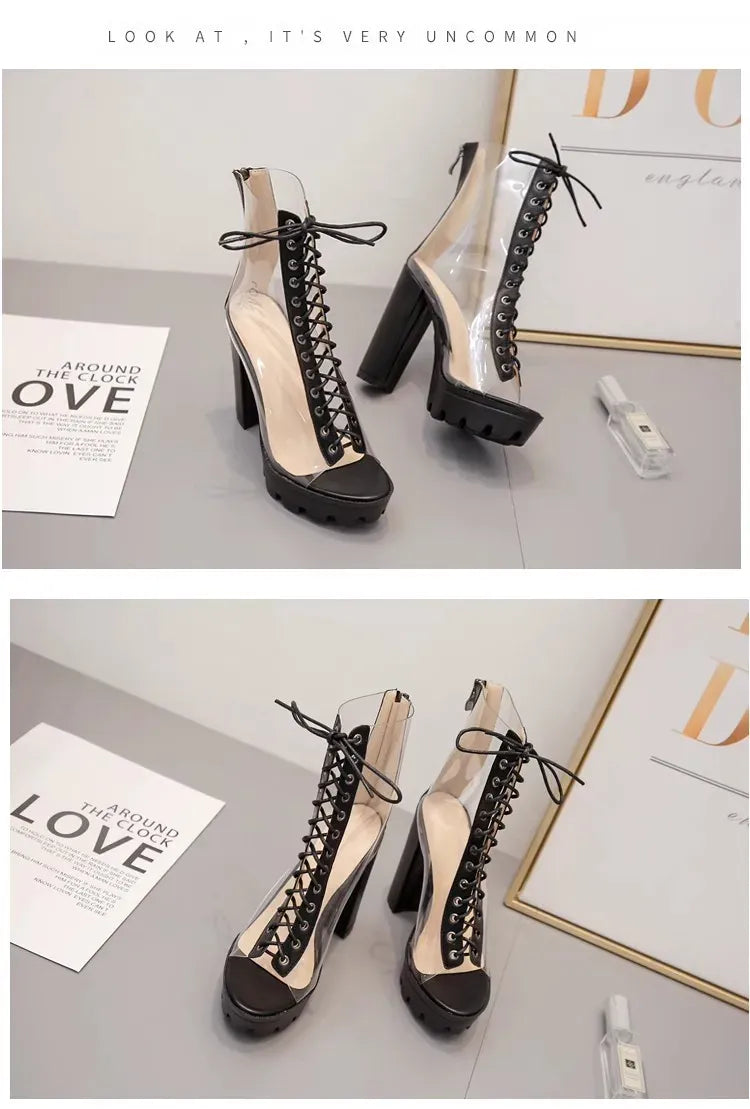 KissICON Size 42 Sexy Transparent PVC Platform Casual Boots