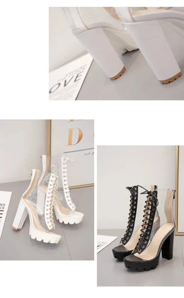 KissICON Size 42 Sexy Transparent PVC Platform Casual Boots