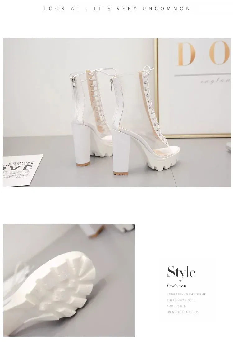 KissICON Size 42 Sexy Transparent PVC Platform Casual Boots