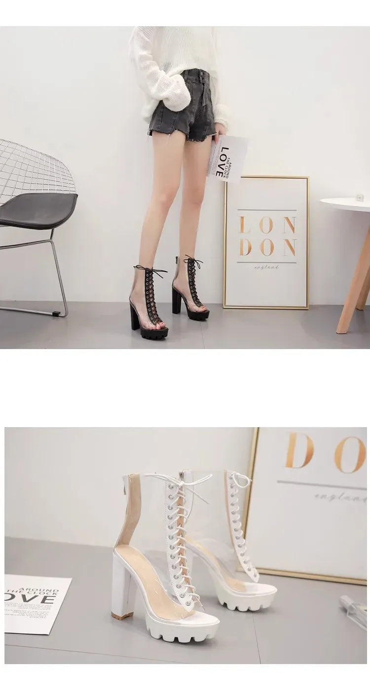 KissICON Size 42 Sexy Transparent PVC Platform Casual Boots