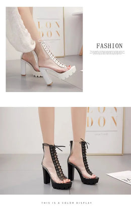 KissICON Size 42 Sexy Transparent PVC Platform Casual Boots