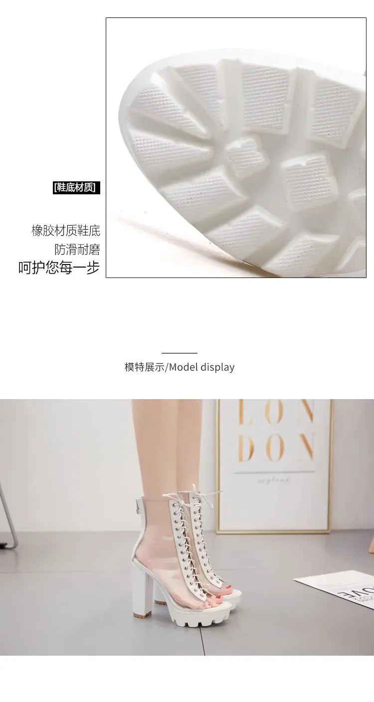KissICON Size 42 Sexy Transparent PVC Platform Casual Boots