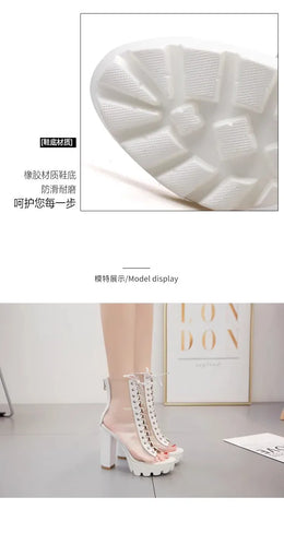 KissICON Size 42 Sexy Transparent PVC Platform Casual Boots