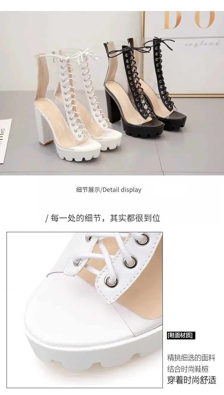 KissICON Size 42 Sexy Transparent PVC Platform Casual Boots