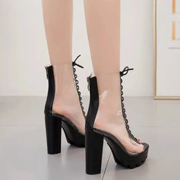 KissICON Size 42 Sexy Transparent PVC Platform Casual Boots