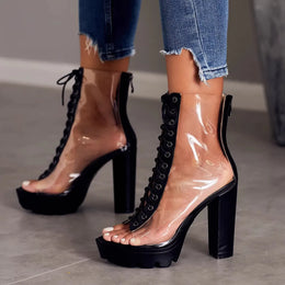 KissICON Size 42 Sexy Transparent PVC Platform Casual Boots