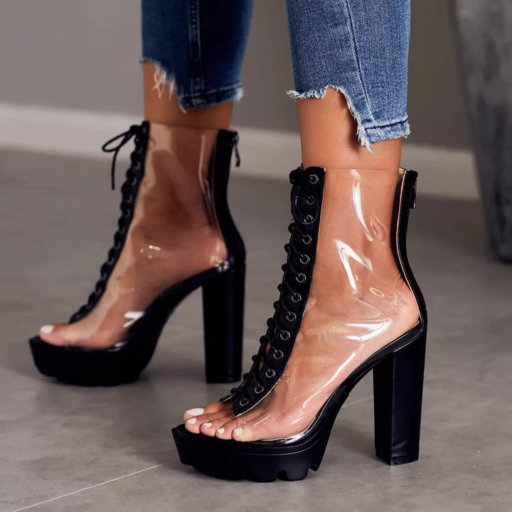 Size 42 Sexy Transparent PVC Platform Casual Boots