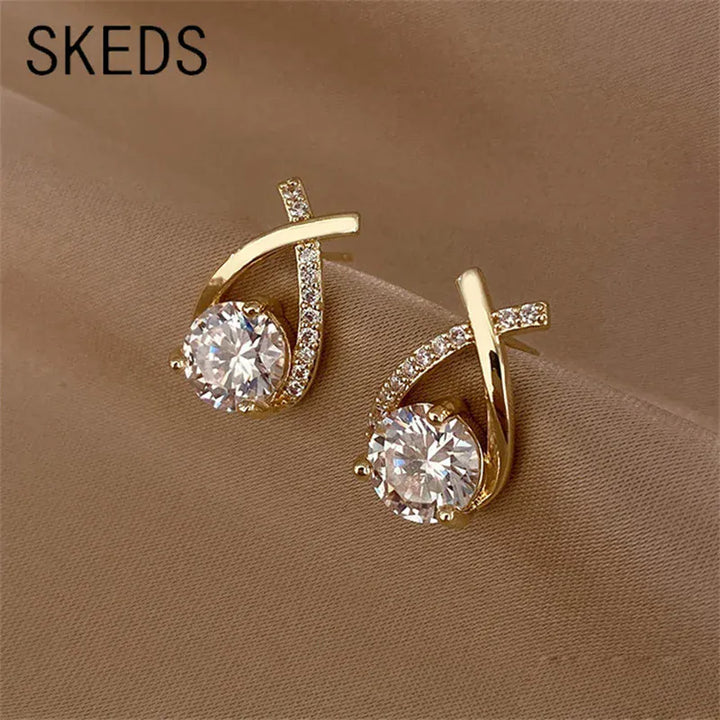 SKEDS Fashion Cross Stud Earrings For Women Korean Style Elegant Crystal Jewelry Ear Rings Fishtail Lady Earrings Gift