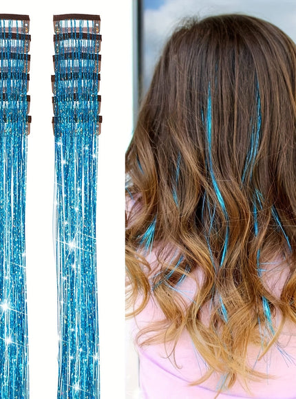 KissICON Sky Blue / 20inch KissIcon Hair Tinsel Clip In Extensions - Heat