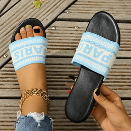 KissICON Footwear SKY BLUE / 41 Women's Embroidered Slip-On Flat Sandals | Casual Summer Footwear