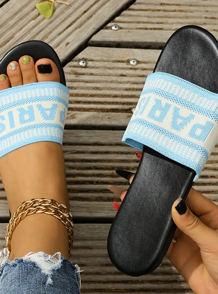 KissICON Footwear SKY BLUE / 43 Women's Embroidered Slip-On Flat Sandals | Casual Summer Footwear