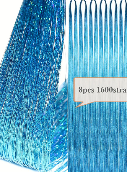 KissICON Sky Blue 48 Inch Silvery Hair Tinsel Kit