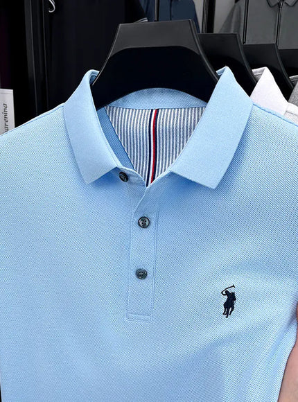 KissICON SKY BLUE / 4XL Luxury Cotton Polo Pony Embroidery Summer Business Golf Top