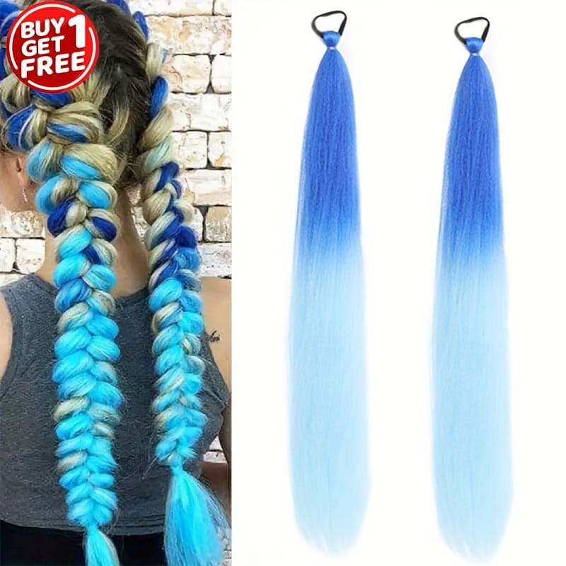 KissICON Sky Blue A / 26inch Kissicon Synthetic Straight Ponytail Elastic Tie