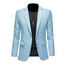 KissICON Sky Blue / Asian XL (US S) Luxury Mens Blazer Solid Color Casual Business Wedding