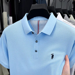 KissICON SKY BLUE / M Luxury Cotton Polo Pony Embroidery Summer Business Golf Top