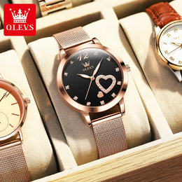 KissICON SKY BLUE OLEVS Japan Quartz Women Watch Stainless steel Bracelet "Love" Dial Fashion Elegant Waterproof Luminous Quartz Watch for Ladies