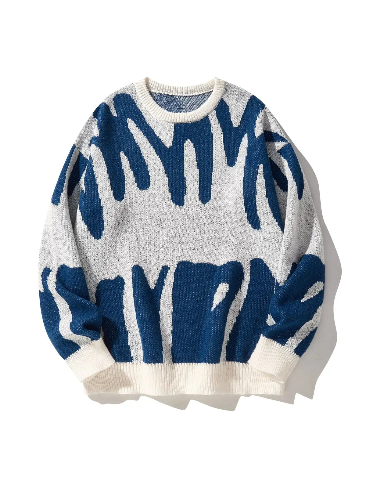 KissICON SKY BLUE / S Trendy Irregular Jacquard ColorBlock Mens Pullover Sweater
