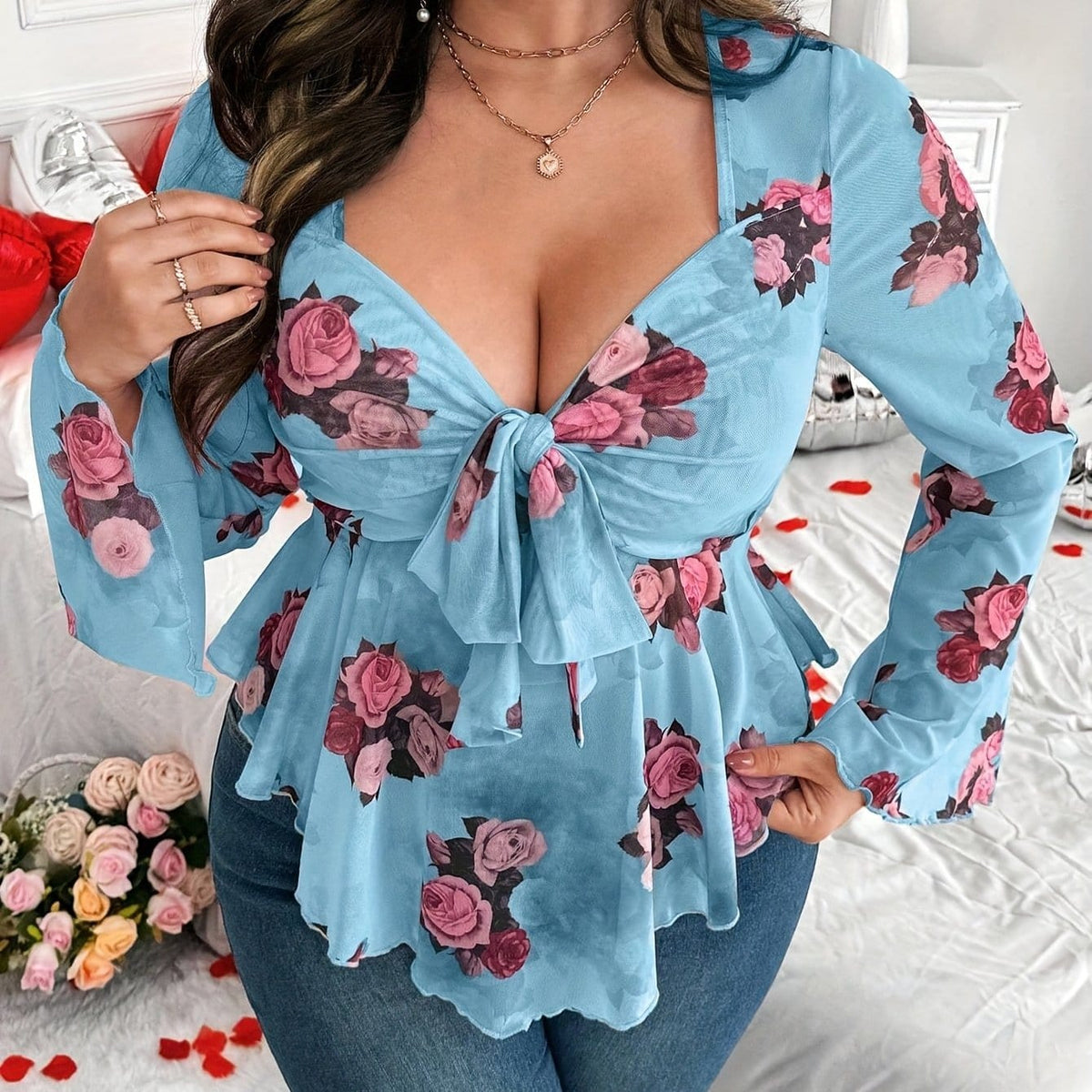 jkthpu-45 Sky Blue / UK 16 Plus Size, Fashion Women's Plus Size Top