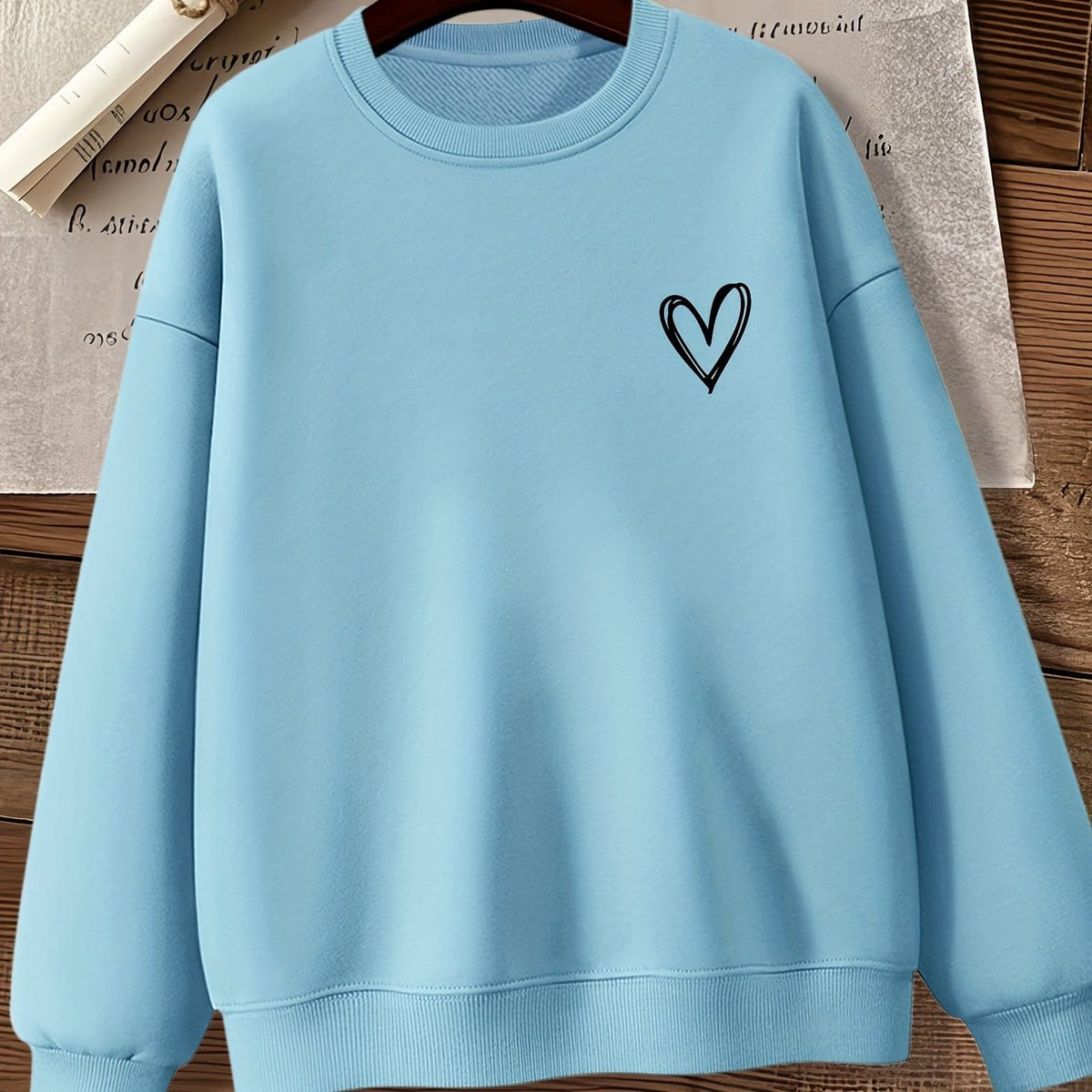 jkthpu-45 Sky Blue / UK 16 Women'S Gray Crew Neck Sweatshirt with Heart Design