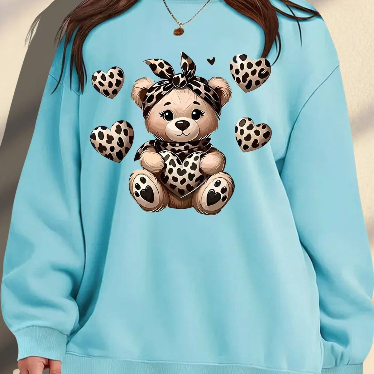 jkthpu-45 Sky Blue / UK 16 Women's Plus-Size Oversized Casual Round Neck Sweatshirt -