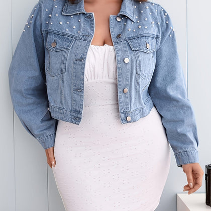 jkthpu-45 Sky Blue / UK 18 Pearl Rivet Vintage Light Blue Denim Jacket