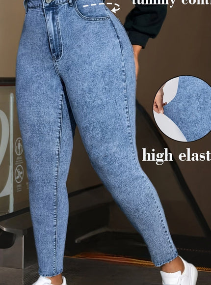 jkthpu-45 Sky Blue / UK 18 Women'S Elegant Slim-Fit Stretch Denim Jeans - High