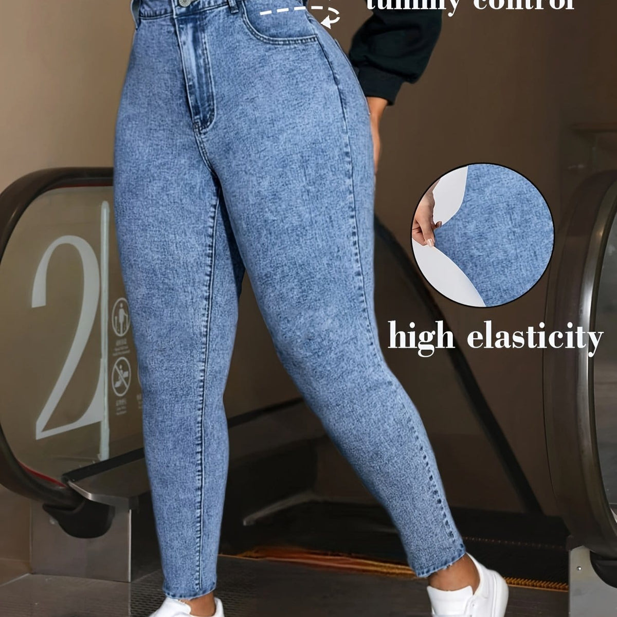 jkthpu-45 Sky Blue / UK 18 Women'S Elegant Slim-Fit Stretch Denim Jeans - High