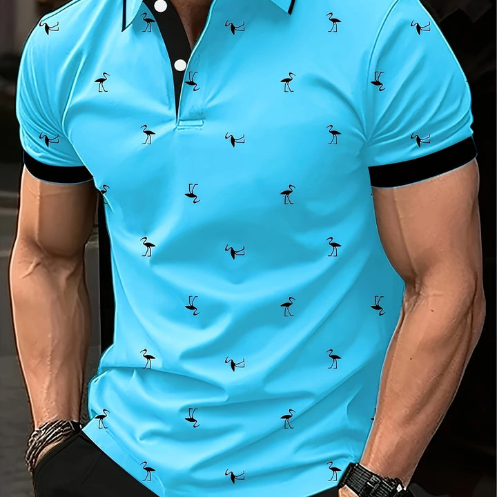Flamingo Knit Casual Light Blue Short Sleeve Shirt
