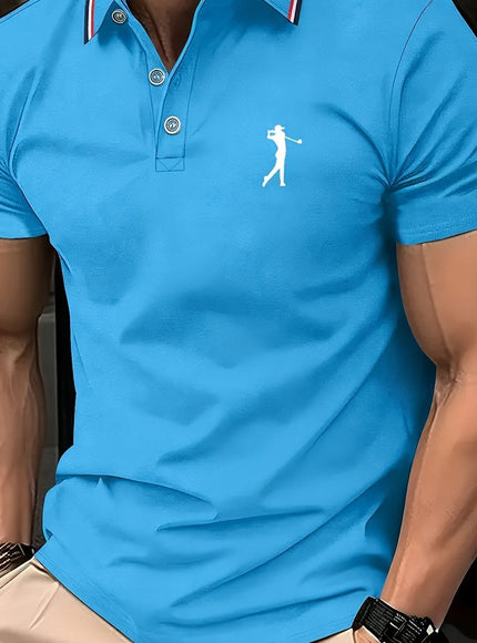 KissICON Sky Blue / UK 38 SpringSummer Mens Printed ShortSleeve Golf Shirt
