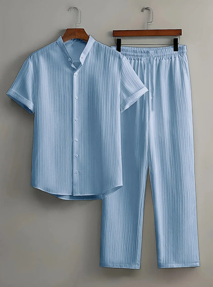 KissICON sky blue / XL Mens White Summer Travel Suit Short Sleeve  Pants