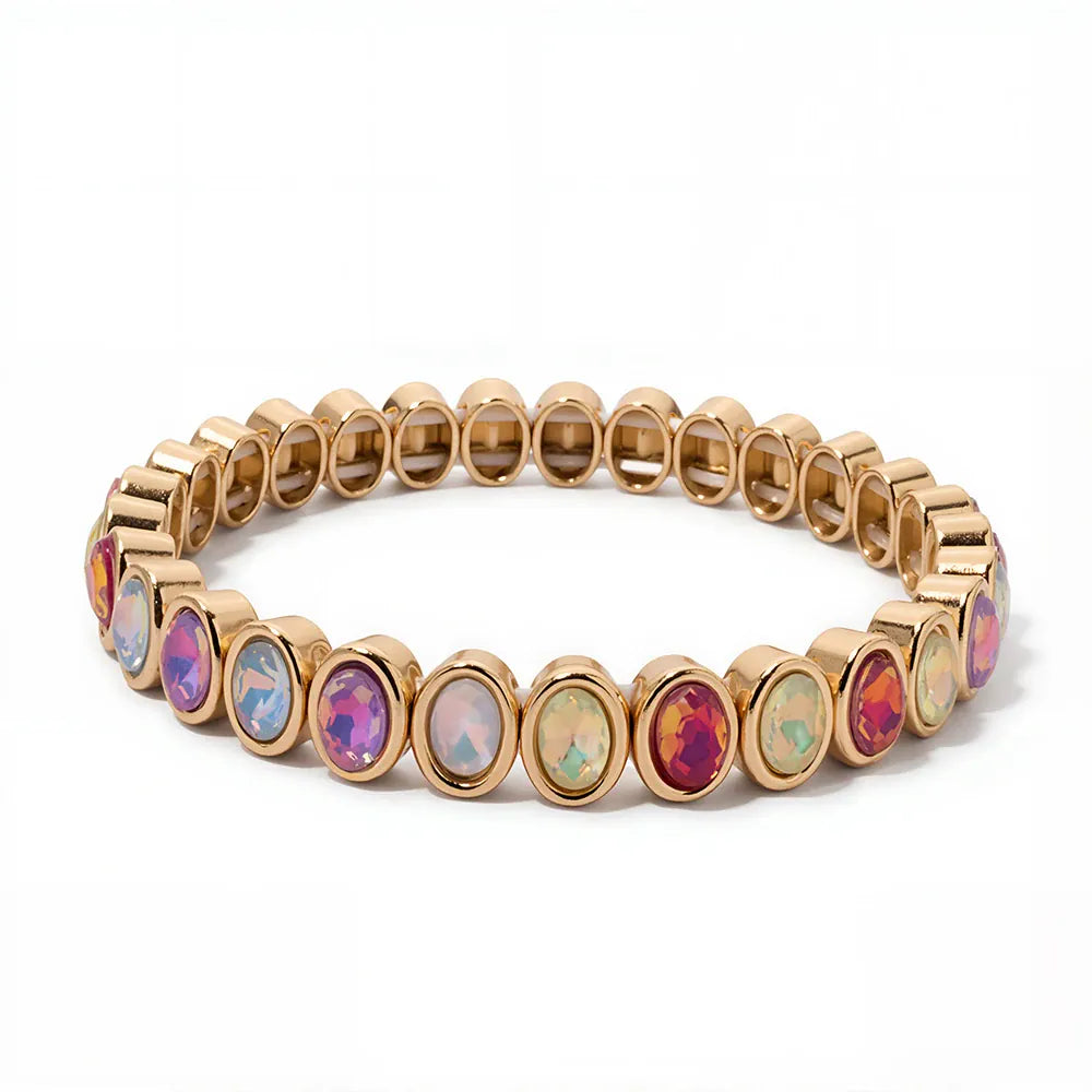 KissICON SL-0436-24 / China Mainland / 52-54mm 6x8mm Enamel Crystal Bracelets For Women Gold Color Zirconia Rhombus Bead Elastic Bangle