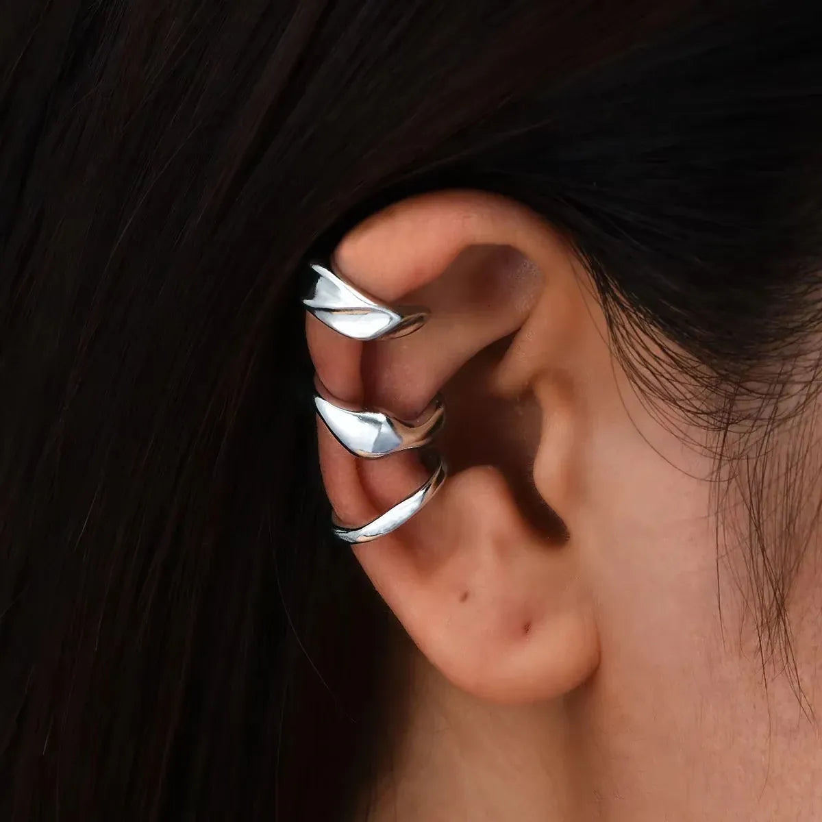 KissICON SL-3pcs 5pcs/set Trendy Elegant Design Ear Cuff Classic Elegant Style Gifts Women's No Piercing Clip Silver Earrings Circle Leaf Shaped