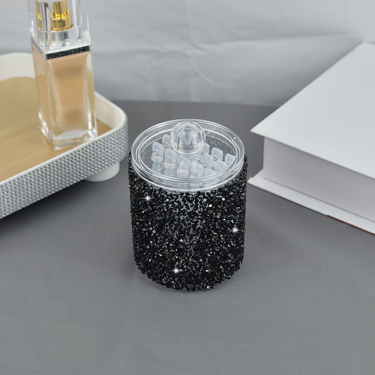jkthpu-45 Sleek Black & Black Diamond Dustproof Storage Jar  Mat Organizer