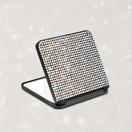 jkthpu-45 Sleek Silvery Square Folding Mirror Sparkling Rhinestone Folding Makeup Mirror  Portable DualSided Beauty