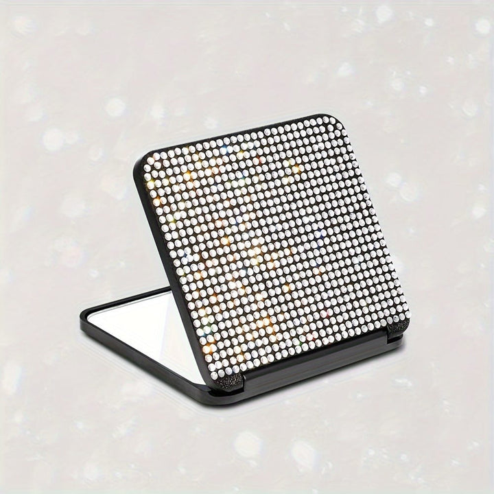 Sparkling Rhinestone Folding Makeup Mirror  Portable DualSided Beauty