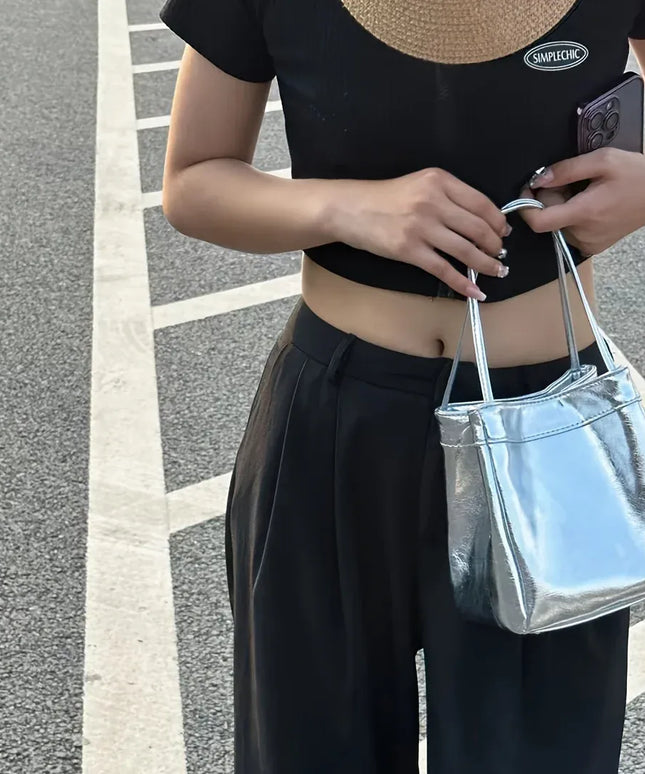Dropshipman Sliver Sparkling Silver Mini Fashion Drawstring Bucket Bag, PU Sparkling Handbag, Women's Fashion Handbag and Wallet