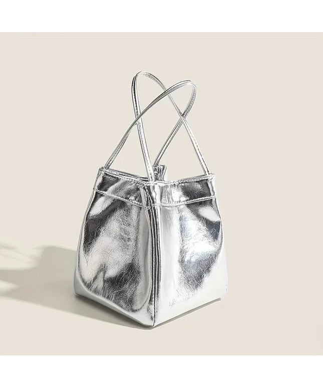 Dropshipman Sliver Sparkling Silver Mini Fashion Drawstring Bucket Bag, PU Sparkling Handbag, Women's Fashion Handbag and Wallet
