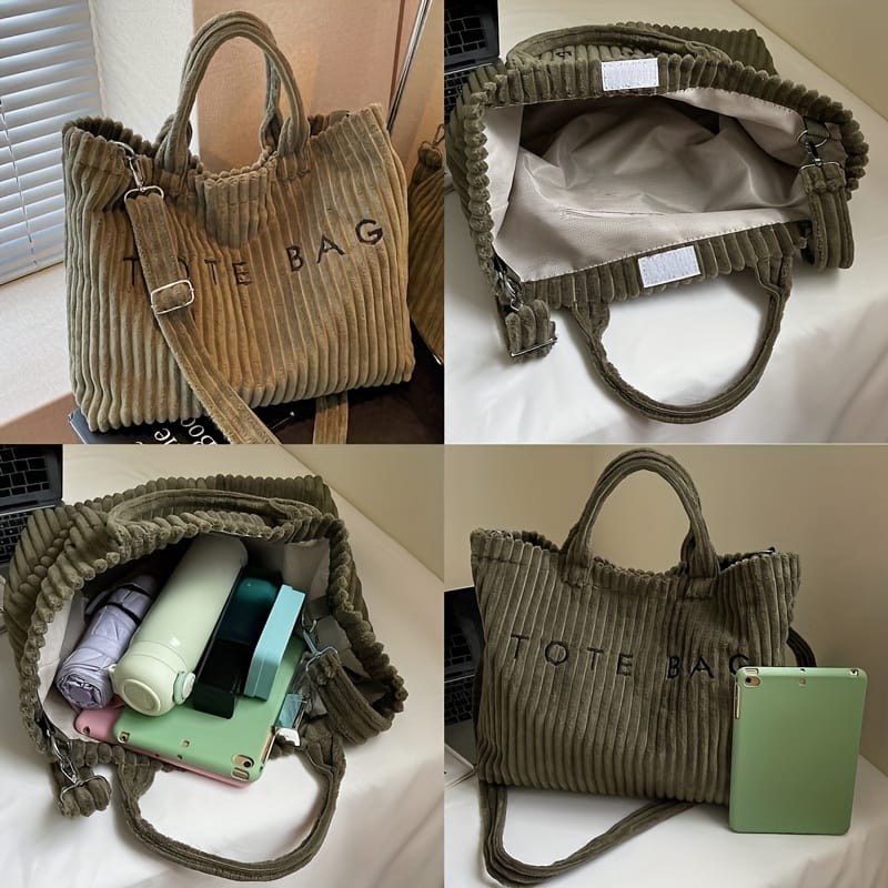 jkthpu-45 Soft Corduroy Tote Chic White Bag for Trips  Gifts