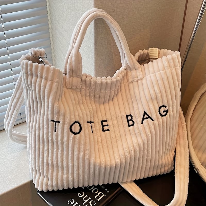 jkthpu-45 Soft Corduroy Tote Chic White Bag for Trips  Gifts