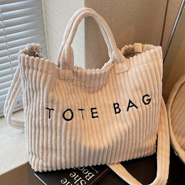 jkthpu-45 Soft Corduroy Tote Chic White Bag for Trips  Gifts